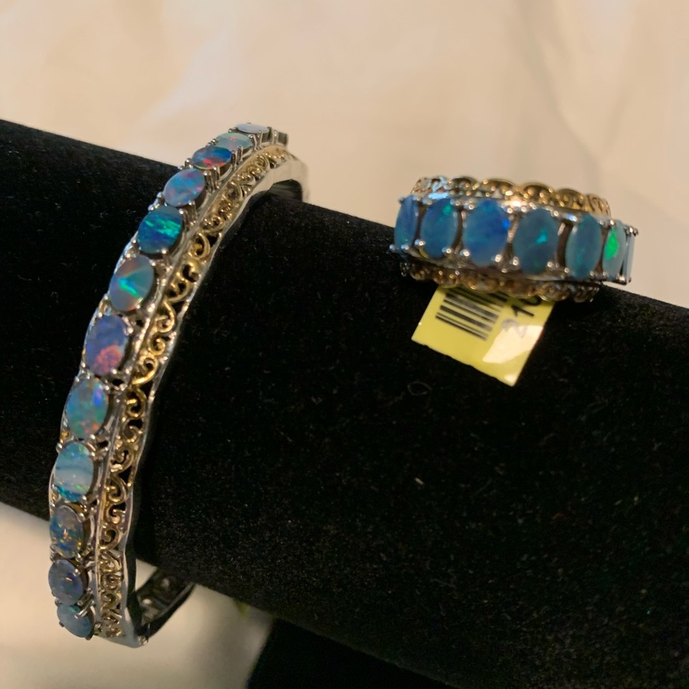 Blue Boulder Opal Bracelet and Ring